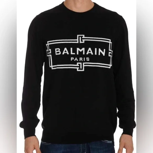 Balmain Logo Knit Crewneck Wool Sweater Sz XXL - Picture 2 of 8